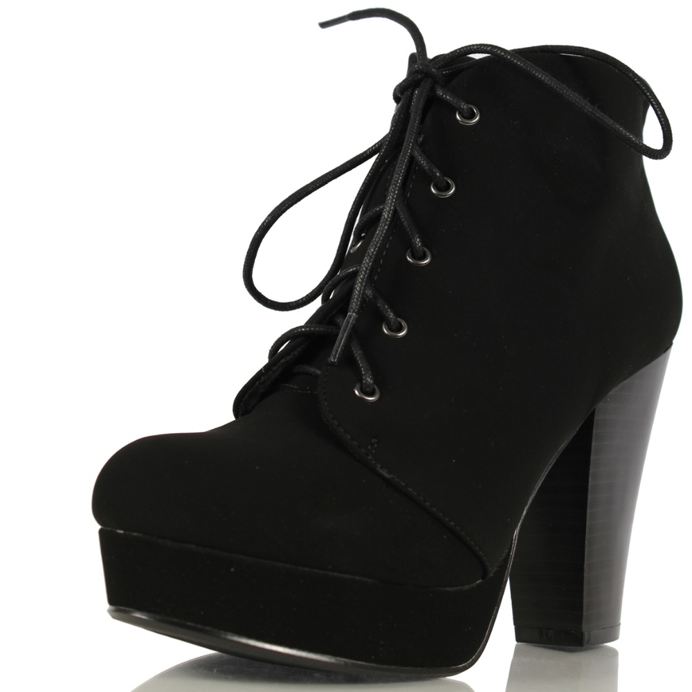 RESTOCk Black Faux Nubuck Leather Lace Up Platfor - Picture 2 of 6